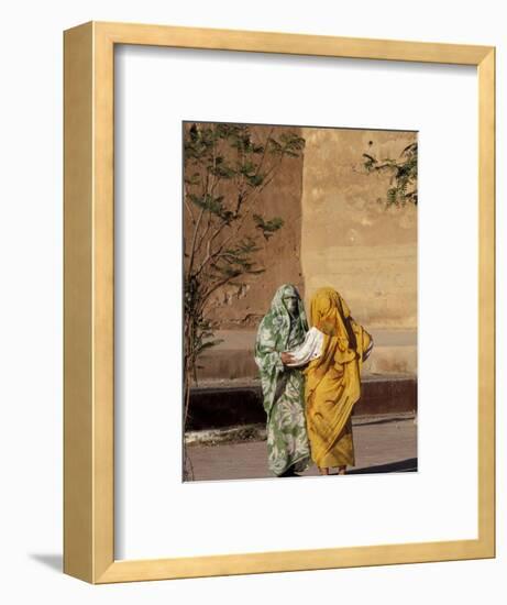 Veiled Muslim Women Talking at Base of City Walls, Morocco-Merrill Images-Framed Photographic Print