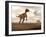 Velociraptor Dinosaur in Desert Landscape with Two Pteranodon Birds-null-Framed Art Print