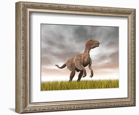 Velociraptor Dinosaur Standing in the Yellow Grass-null-Framed Premium Giclee Print