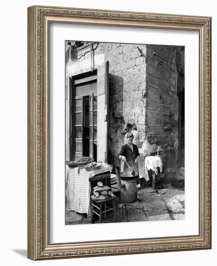 Vendor Selling Mussels and Bread in the Street-Alfred Eisenstaedt-Framed Photographic Print