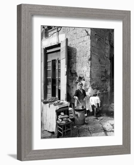 Vendor Selling Mussels and Bread in the Street-Alfred Eisenstaedt-Framed Photographic Print