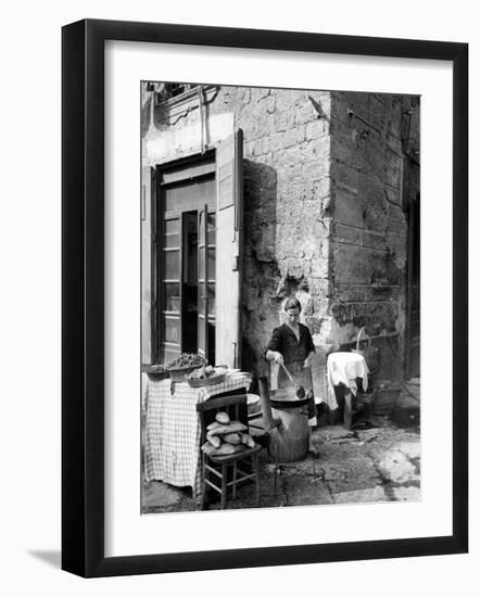 Vendor Selling Mussels and Bread in the Street-Alfred Eisenstaedt-Framed Photographic Print