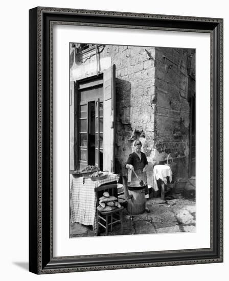 Vendor Selling Mussels and Bread in the Street-Alfred Eisenstaedt-Framed Photographic Print