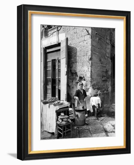 Vendor Selling Mussels and Bread in the Street-Alfred Eisenstaedt-Framed Photographic Print