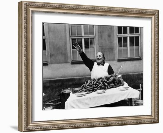 Vendor Trying to Sell Bundles of Sausage-Margaret Bourke-White-Framed Photographic Print