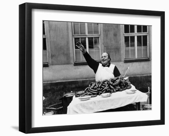 Vendor Trying to Sell Bundles of Sausage-Margaret Bourke-White-Framed Photographic Print
