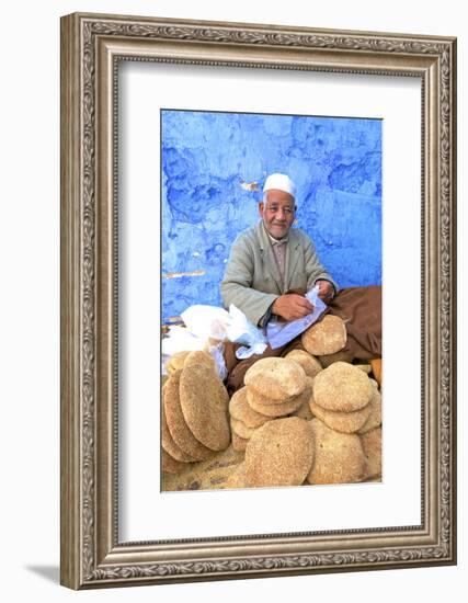 Vendor with Freshly Baked Bread, Rabat, Morocco, North Africa-Neil Farrin-Framed Photographic Print