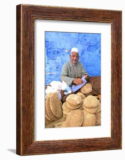 Vendor with Freshly Baked Bread, Rabat, Morocco, North Africa-Neil Farrin-Framed Photographic Print