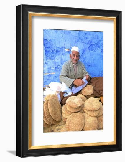 Vendor with Freshly Baked Bread, Rabat, Morocco, North Africa-Neil Farrin-Framed Photographic Print