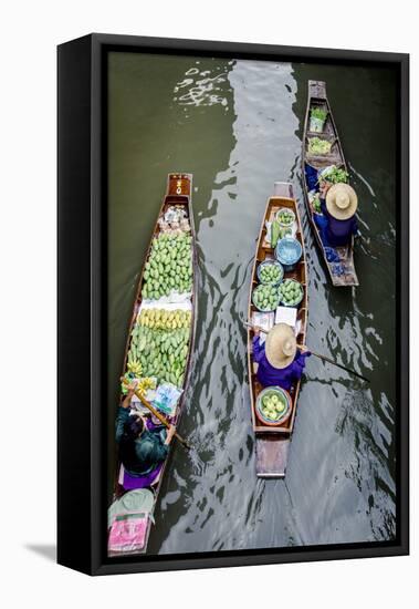 Vendors Paddle their Boats, Damnoen Saduak Floating Market, Thailand-Andrew Taylor-Framed Premier Image Canvas