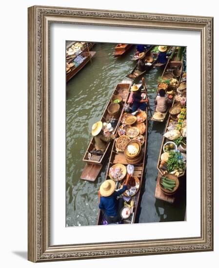 Vendors, Waterways and Floating Market, Damnern Saduak, Thailand-Bill Bachmann-Framed Photographic Print