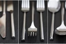 Collage of Cutlery Images on Rustic Style Background-Veneratio-Photographic Print