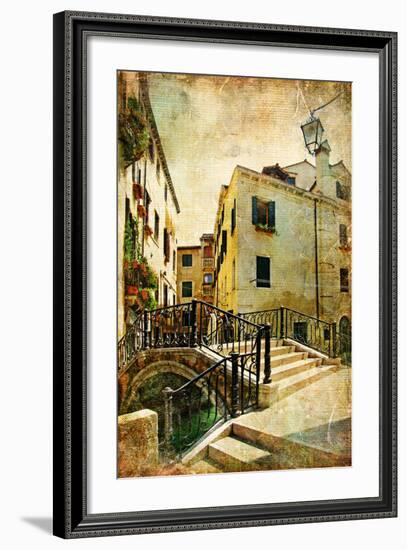 Venetian Channels - Artwork In Retro Style-Maugli-l-Framed Premium Giclee Print