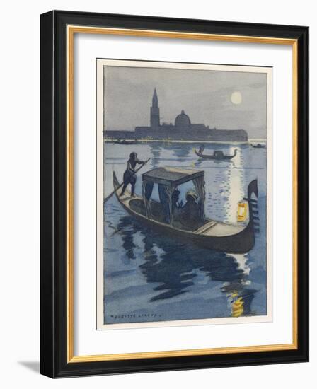 Venetian Gondola by the Light of the Moon-Auguste Leroux-Framed Art Print