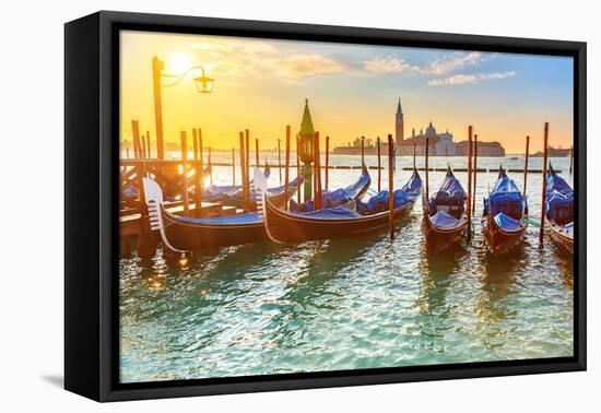 Venetian Gondolas at Sunrise, Venice, Italy-sborisov-Framed Premier Image Canvas