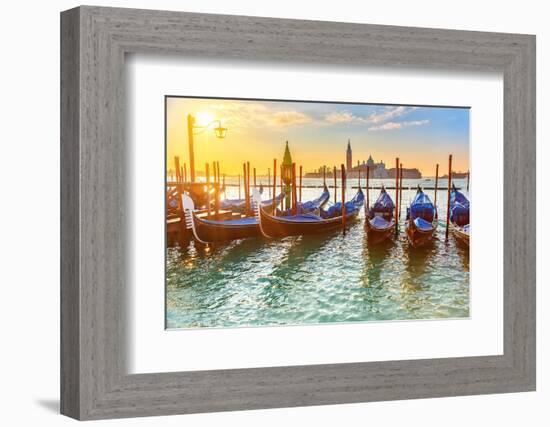 Venetian Gondolas at Sunrise, Venice, Italy-sborisov-Framed Photographic Print