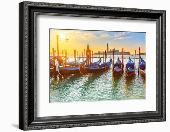 Venetian Gondolas at Sunrise, Venice, Italy-sborisov-Framed Photographic Print