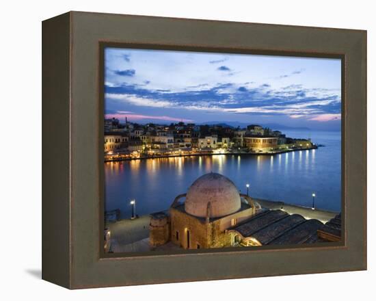 Venetian Harbour and Mosque of the Janissaries at Dusk, Chania (Hania), Chania Region, Crete, Greek-Stuart Black-Framed Premier Image Canvas