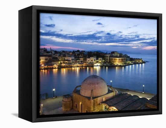 Venetian Harbour and Mosque of the Janissaries at Dusk, Chania (Hania), Chania Region, Crete, Greek-Stuart Black-Framed Premier Image Canvas