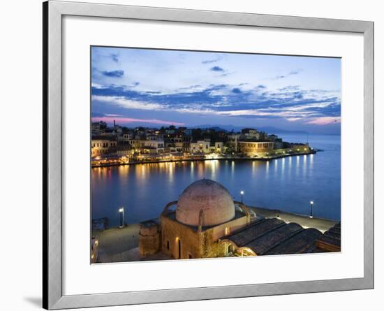 Venetian Harbour and Mosque of the Janissaries at Dusk, Chania (Hania), Chania Region, Crete, Greek-Stuart Black-Framed Photographic Print