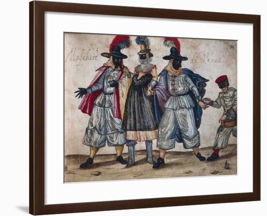 Venetian Masked Characters During Carnival, 1614 from the Codex Bottacin, Italy, 17th Century-null-Framed Giclee Print