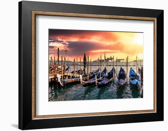 Venetian Sunlight - Gondolas Sunsets-Philippe HUGONNARD-Framed Photographic Print