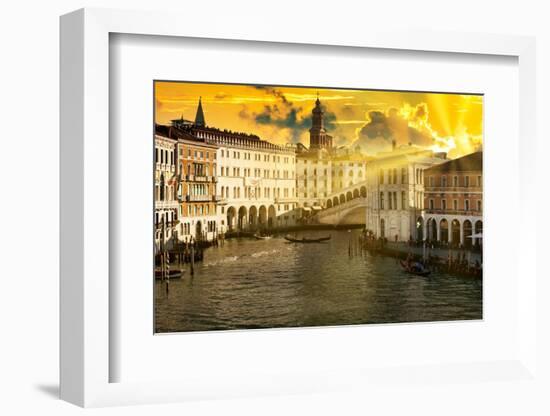 Venetian Sunlight - Last rays of Sunshine on the Rialto Bridge-Philippe HUGONNARD-Framed Photographic Print