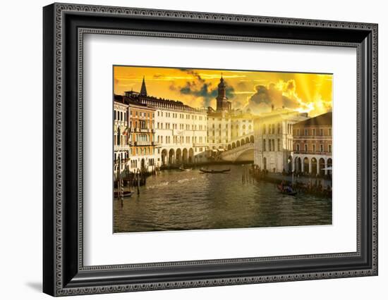 Venetian Sunlight - Last rays of Sunshine on the Rialto Bridge-Philippe HUGONNARD-Framed Photographic Print