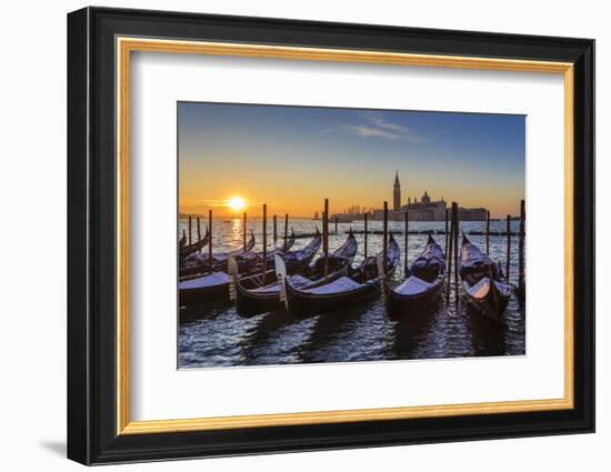 Venetian winter sunrise after snow with gondolas, San Giorgio Maggiore and Lido, Venice, UNESCO Wor-Eleanor Scriven-Framed Photographic Print