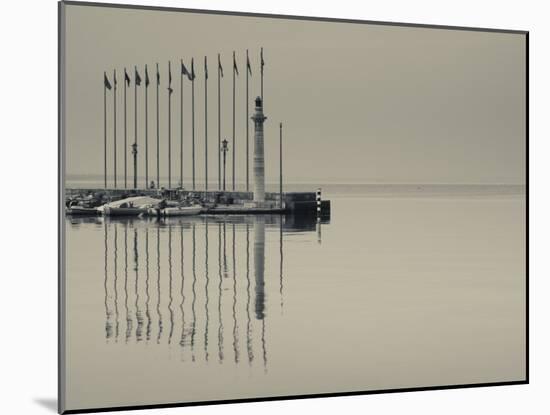 Veneto, Lake District, Lake Garda, Garda, Lakeside Pier and Lighthouse, Italy-Walter Bibikow-Mounted Photographic Print