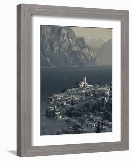 Veneto, Lake District, Lake Garda, Malcesine, Aerial Town View, Italy-Walter Bibikow-Framed Photographic Print