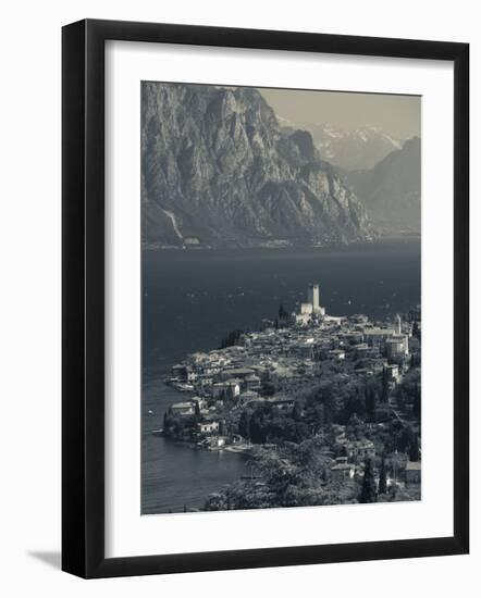 Veneto, Lake District, Lake Garda, Malcesine, Aerial Town View, Italy-Walter Bibikow-Framed Photographic Print