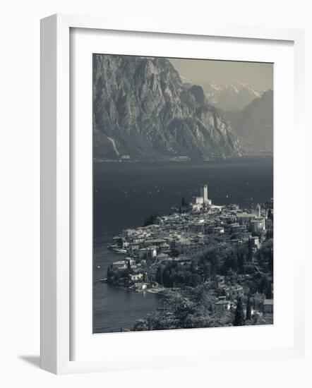 Veneto, Lake District, Lake Garda, Malcesine, Aerial Town View, Italy-Walter Bibikow-Framed Photographic Print