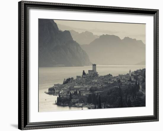 Veneto, Lake District, Lake Garda, Malcesine, Aerial Town View, Italy-Walter Bibikow-Framed Photographic Print