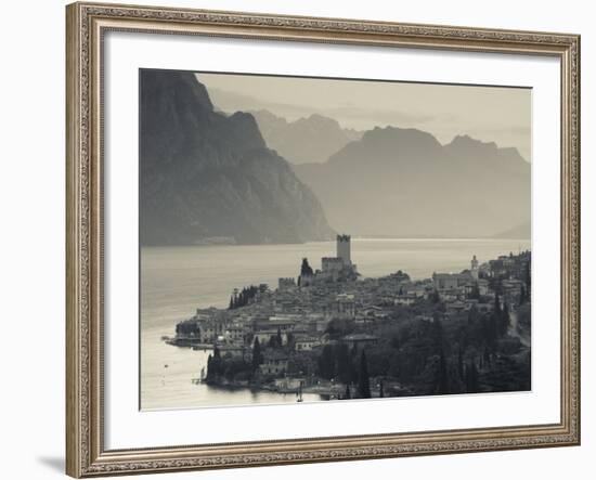 Veneto, Lake District, Lake Garda, Malcesine, Aerial Town View, Italy-Walter Bibikow-Framed Photographic Print