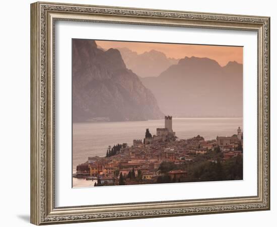 Veneto, Lake District, Lake Garda, Malcesine, Aerial Town View, Italy-Walter Bibikow-Framed Photographic Print