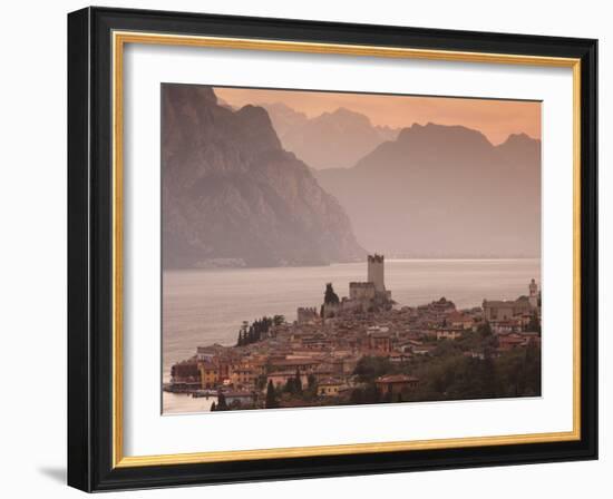 Veneto, Lake District, Lake Garda, Malcesine, Aerial Town View, Italy-Walter Bibikow-Framed Photographic Print