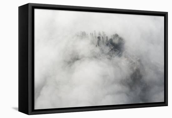 Veneto Mystically in the Fog, Aerial Picture, Cemetery, Ground Fog, Bassano, Italy-Frank Fleischmann-Framed Premier Image Canvas