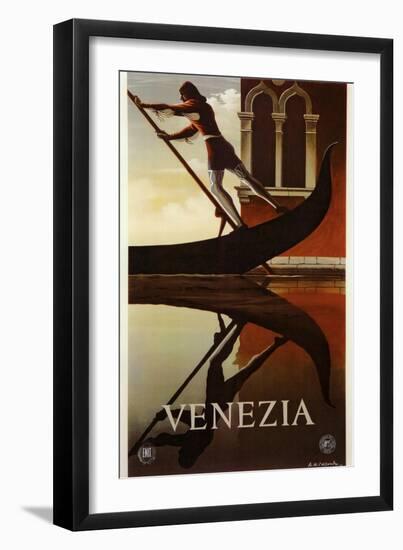 Venezia Venice Man Rowing Gondola-null-Framed Giclee Print