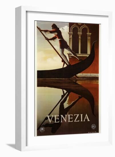 Venezia Venice Man Rowing Gondola-null-Framed Giclee Print