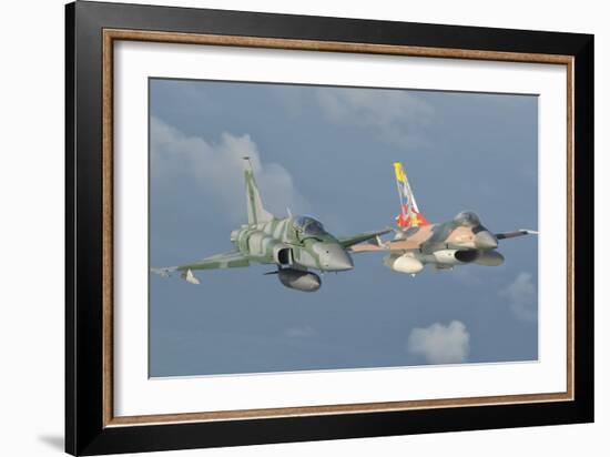 Venezuelan Air Force F-16 and Brazilian Air Force F-5 in Flight over Brazil-Stocktrek Images-Framed Photographic Print