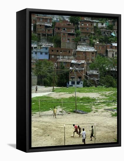 Venezuelan Children Play Soccer at the Resplandor Shantytown-null-Framed Premier Image Canvas