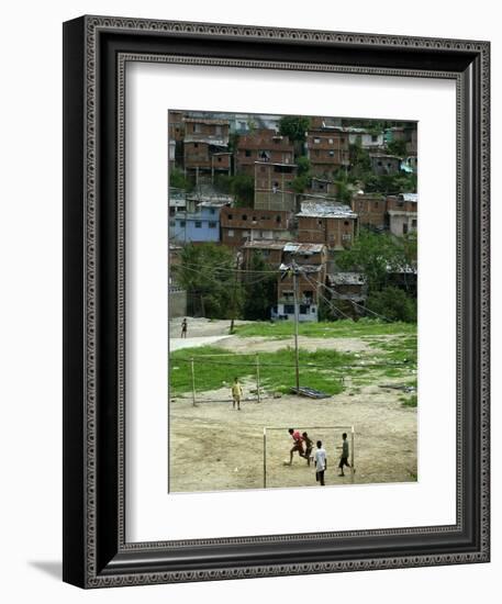 Venezuelan Children Play Soccer at the Resplandor Shantytown-null-Framed Photographic Print