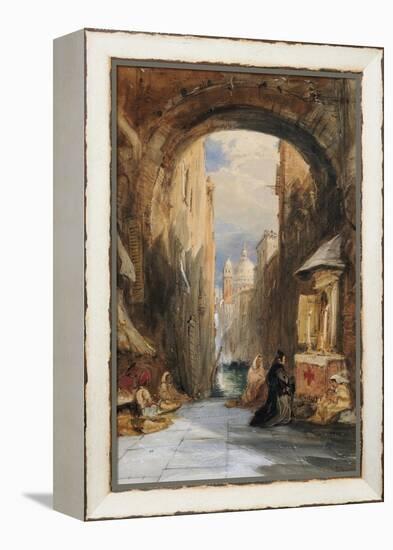 Venice: an Edicola Beneath an Archway, with Santa Maria Della Salute in the Distance, 1853-James Holland-Framed Premier Image Canvas