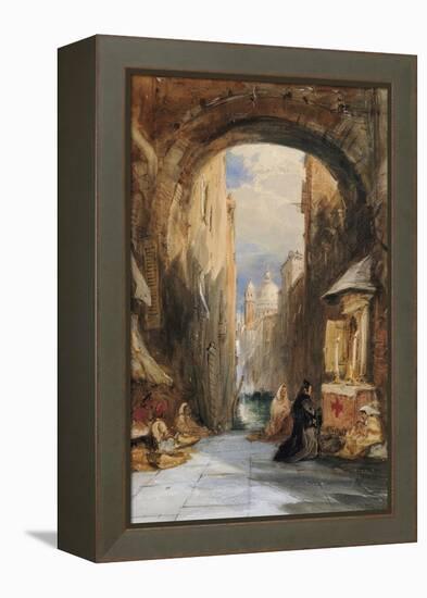 Venice: an Edicola Beneath an Archway, with Santa Maria Della Salute in the Distance, 1853-James Holland-Framed Premier Image Canvas