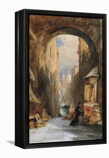 Venice: an Edicola Beneath an Archway, with Santa Maria Della Salute in the Distance, 1853-James Holland-Framed Premier Image Canvas