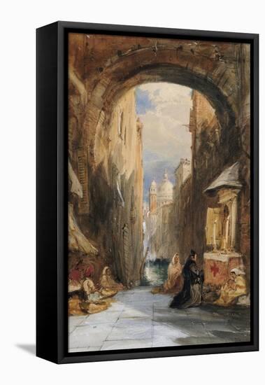 Venice: an Edicola Beneath an Archway, with Santa Maria Della Salute in the Distance, 1853-James Holland-Framed Premier Image Canvas
