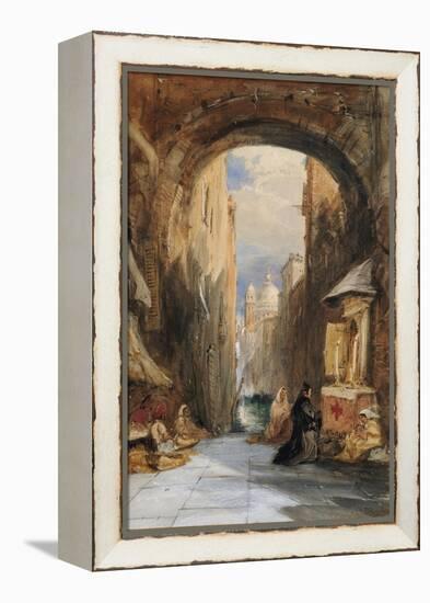 Venice: an Edicola Beneath an Archway, with Santa Maria Della Salute in the Distance, 1853-James Holland-Framed Premier Image Canvas
