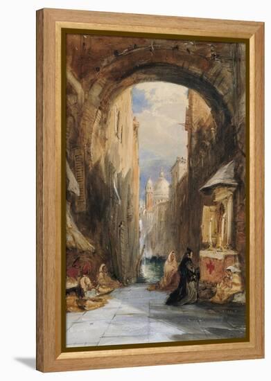 Venice: an Edicola Beneath an Archway, with Santa Maria Della Salute in the Distance, 1853-James Holland-Framed Premier Image Canvas