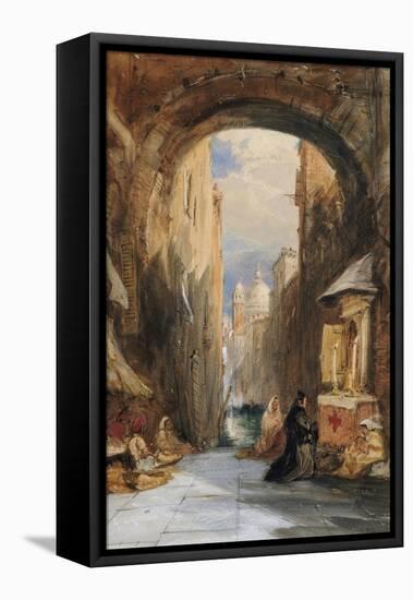 Venice: an Edicola Beneath an Archway, with Santa Maria Della Salute in the Distance, 1853-James Holland-Framed Premier Image Canvas